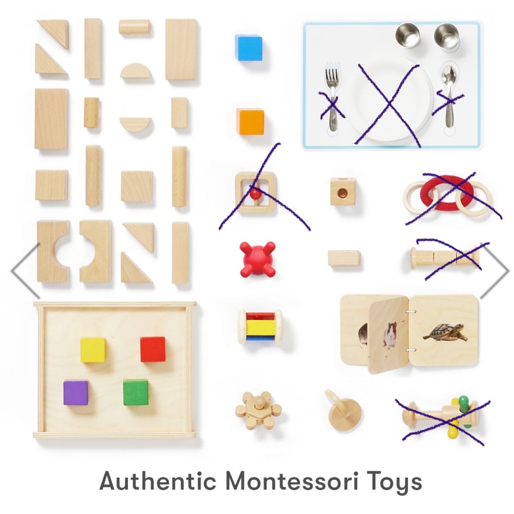 Monti Kids Level 2 partial kit, blocks, dining, rattle, book